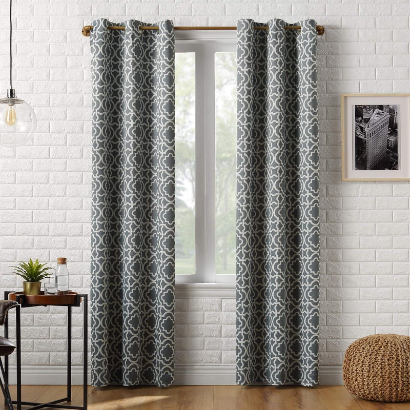 Sun Zero Barnett Trellis Blackout Grommet Curtain Panel, 40" x 63", Gray - Image 1